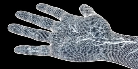 Digital Hand Rendering with Intricate Mesh Design.
