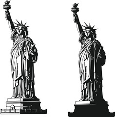 Statue of Liberty illustration comparison with detailed sketch and bold silhouette styles, American freedom monument vector artwork © Hamim's World