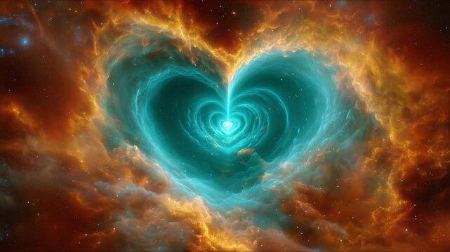 Cosmic Heart of Nebula: A breathtaking view of a heart-shaped nebula, radiating celestial beauty and evoking a sense of wonder. Capturing the romance and enigma of the cosmos.