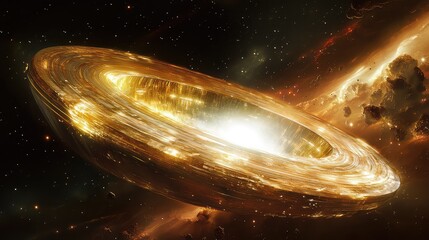 A Shkadov Thruster (Stellar Engine), a colossal arc-shaped mirror covering one hemisphere of a star, reflecting its light to create thrust and move the entire solar system,