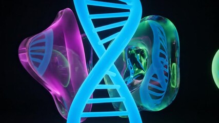 A 3d rendered illustration of dna intertwined with a human medical skeleton showing the anatomy of the spine and bone joints during a blue x-ray health scan - Powered by Adobe