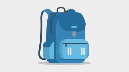 Blue backpack illustration with front pockets and straps, on a light gray background