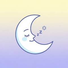Cute Sleeping Moon Cartoon Illustration on Gradient Background.
