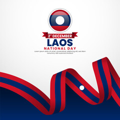 Obraz premium Laos flag for national day square banner background with waving ribbon flag