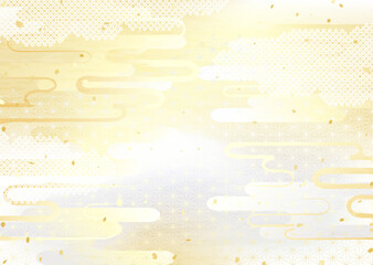 日本の伝統模様を組み合わせた華やかな金銀のベクター背景イラスト