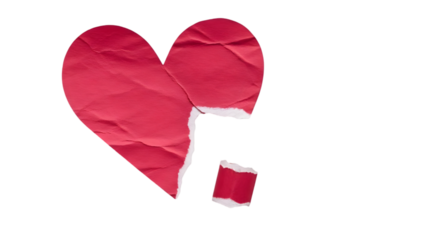 Broken red paper heart with fragment isolated on transparent background