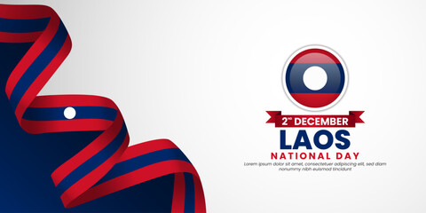 Laos national day banner background design element with waving ribbon flag