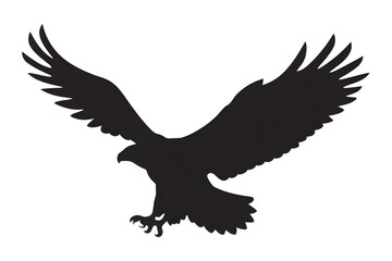 Fototapeta premium Powerful eagle diving downward with wings angled back in a bold high contrast vector silhouette on white background - AI Generated