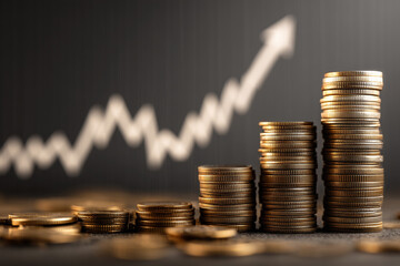 A visual representation of financial growth, featuring stacked coins and a rising graph, symbolizing investment and economic progress