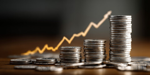 A visual representation of financial growth, featuring stacked coins and a rising graph, symbolizing investment and economic progress