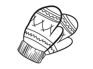A knitted winter mittens with a pattern. Traditional warm hand clothes. Hand-drawn Illustration on a transparent background