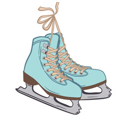 A pair of blue classic ice skates. Sketch Illustration on a transparent background