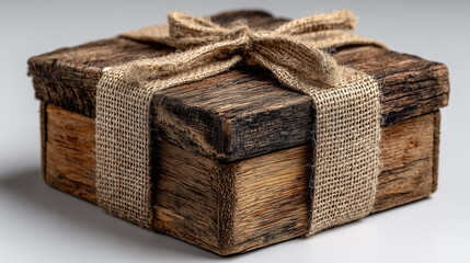Old wooden gift box isolate on white background.