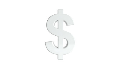 A glossy, white dollar sign with subtle shadows against a stark black background