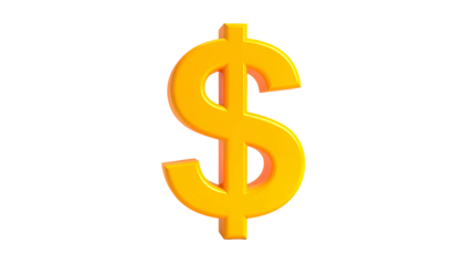 Golden, 3D dollar sign, isolated on a black background, with slight shadows