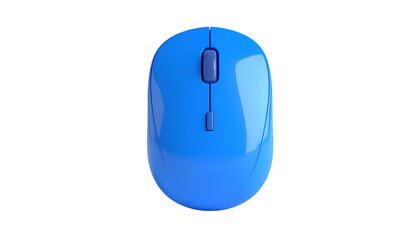 A top-down view of a bright blue computer mouse, isolated on a black background