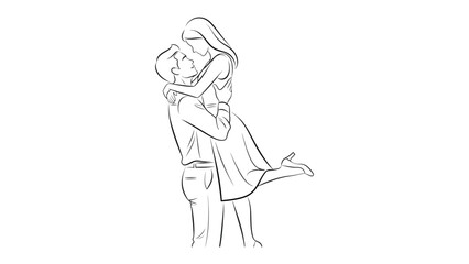 Eternal Embrace: A tender moment captured in a minimalist sketch. A man lifting woman in a gesture of love. A timeless illustration of intimacy and togetherness.