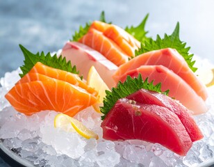 Japanese Sashimi Platter with Salmon, Tuna and Yellowtail