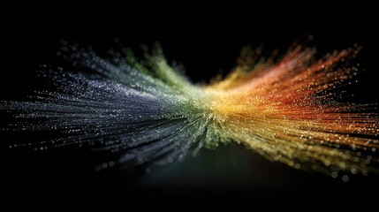 Close-up shot of fiber optic cables, thousands of strands of light transmitting data at high speed, vibrant rainbow colors, shallow depth of field, sharp focus, technological abstract 