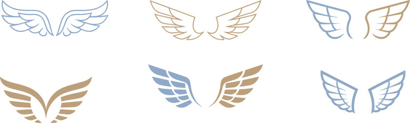 Angel wings logo collection illustration, minimalist feather symbols set for branding identity design use