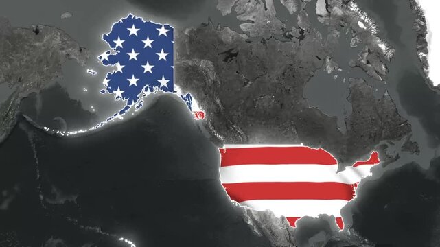 Alaska and the contiguous united states highlighted on a world map