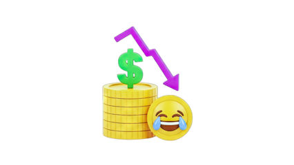 Dollar Symbol and Coins with Down Arrow and Laughing Emoji - Financial Crisis Concept