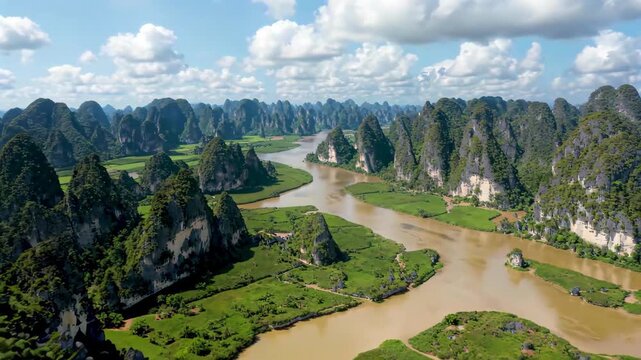 Panoramic view of the karst landform of the Li River