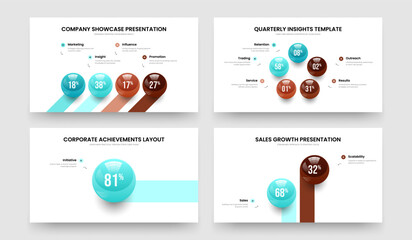 Company Campaign 4 5 1 2 Step Graph Slideshow Template Collection. Financial Launch Four Five One Two Element Diagram Frame Layout Vector Illustration Set.