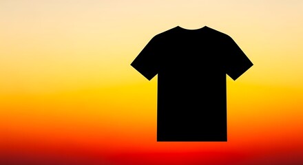 Sleek Black T-Shirt Graphic Against a Vibrant Sunset Gradient Background for Modern Apparel and Fashion Concepts