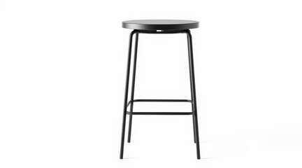 Fototapeta premium Modern minimalist black bar stool with round seat and slender metal legs isolated on white background