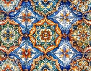 Colorful floral tile pattern with symmetrical arrangement