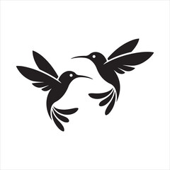 Two Hummingbirds Silhouette Art Illustration Vector Isolated Icon Design