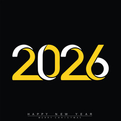 Happy New Year 2026 Creative Minimalist Yellow Typography Poster Design. Vector