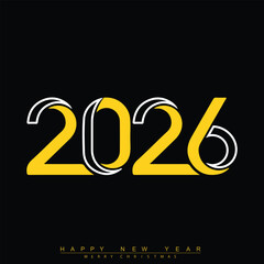 Happy New Year 2026 Creative Minimalist Yellow Typography Poster Design. Vector