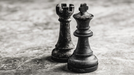 Monochrome visual of classic chess pieces symbolizing strategy and leadership