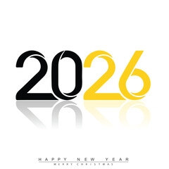 Happy New Year 2026 Creative Minimalist Yellow Typography Poster Design. Vector