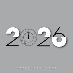 Happy New Year 2026 Creative Minimalist Yellow Typography Poster Design. Vector