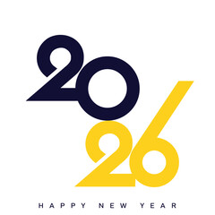 Happy New Year 2026 Creative Minimalist Yellow Typography Poster Design. Vector