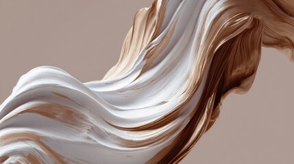Fototapeta premium Fluid Paint Ribbon Sweeps Across a Neutral Background, Creating an Elegant Contrast With Soft Tones and Smooth Textures During Daytime