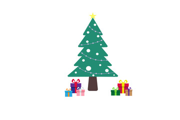 Christmas tree with ornate and gift boxes.