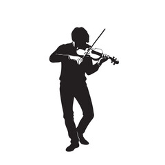Fototapeta premium Solo Violinist Playing Instrument Silhouette Vector Art Man Performing Classical Instrumental Composition on Stage