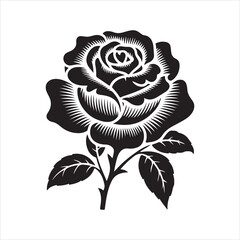 Elegant black rose silhouette illustration on a white background