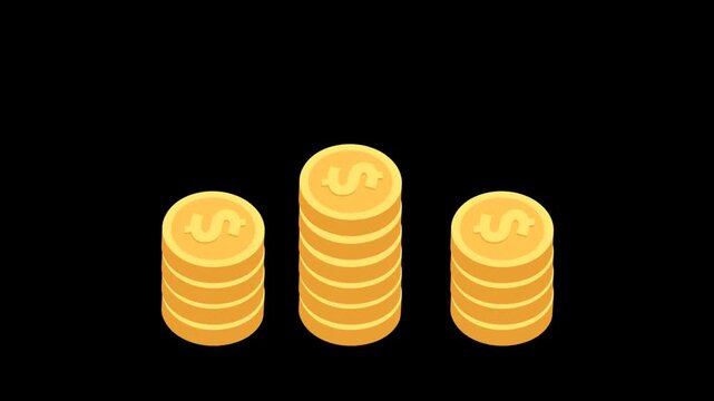 coin stack pile animation HD 4K