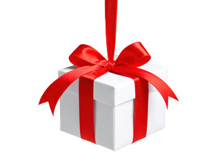 Obraz premium christmas gift box with golden ribbon isolated on white