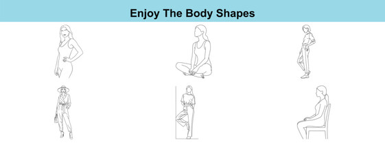 Black and white line art illustrations of people in various sitting positions