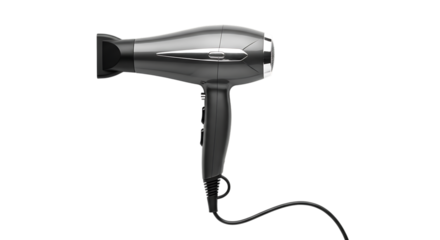 Modern hair dryer with black and silver finish