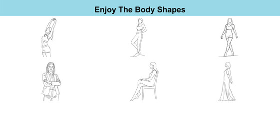 Collection of various body shapes in different poses and positions
