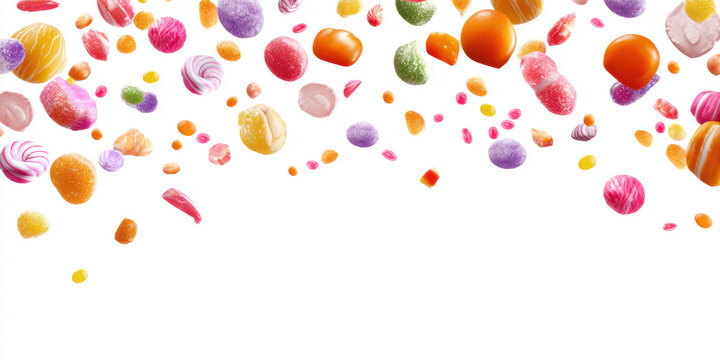 Colorful raibow candy falling on transparent background, png. falling jellybeans candy, overlay, bean, falling, jelly, isolated, colours - Powered by Adobe
