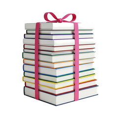 Vibrant stack of books tied with pink ribbon