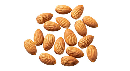 Scattered almonds on white background